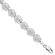 Sterling Silver Rhodium-plated Polished Scallop Shell Bracelet