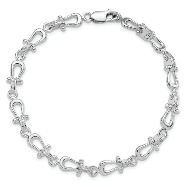 Sterling Silver Rhodium-plated Polished/Textured Mariners Link Bracelet