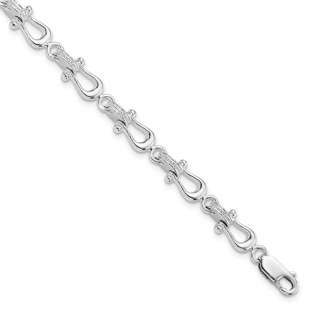 Sterling Silver Rhodium-plated Polished/Textured Mariners Link Bracelet