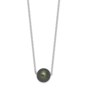 Sterling Silver Rhodium 8-9mm Semi-rd Tahit Saltwater Pearl Necklace