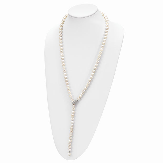 Sterling Silver Rhod-pl 9-10mm White Near-Round FWC Pearl Adj Necklace