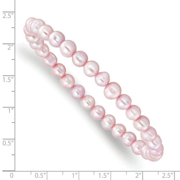 6-7mm Pink Semi-round Freshwater Cultured Pearl Stretch Bracelet