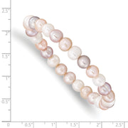 6-7mm White/Pink/Purple Semi-round FWC Pearl Stretch Bracelet