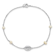 Sterling Silver Rhodium-plated Cowrie Shell & Semi-round FWC Pearl Bracelet