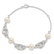 Sterling Silver Polished Glass Pearl w/ 1 in ext. Bracelet