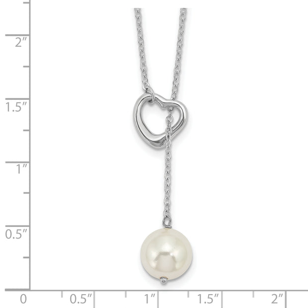 Sterling Silver Rhodium-plated Imitation Shell Pearl Heart Necklace