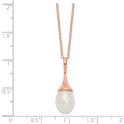 Sterling Silver Rose-tone 11x8mm White  FWC Pearl Necklace