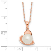 Sterling Silver Rose-tone 8mm White Button FWC Pearl Necklace