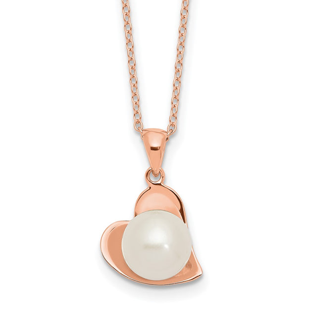 Sterling Silver Rose-tone 8mm White Button FWC Pearl Necklace – Oscar ...