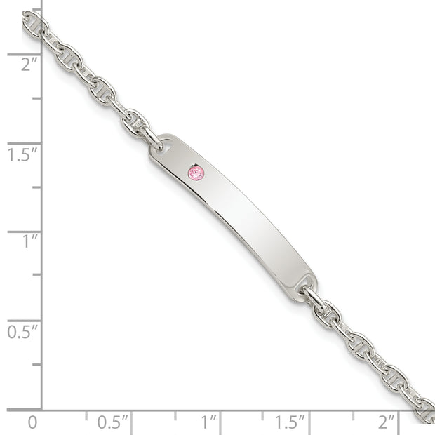 Sterling Silver Polished ID with Pink CZ Bracelet