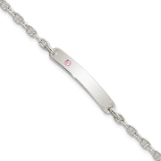 Sterling Silver Polished ID with Pink CZ Bracelet