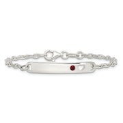 Sterling Silver Polished Childrens ID with Red CZ Heart Bracelet