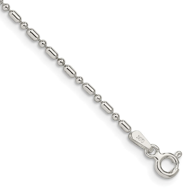 Sterling Silver 1.5mm Fancy Beaded Chain Anklet