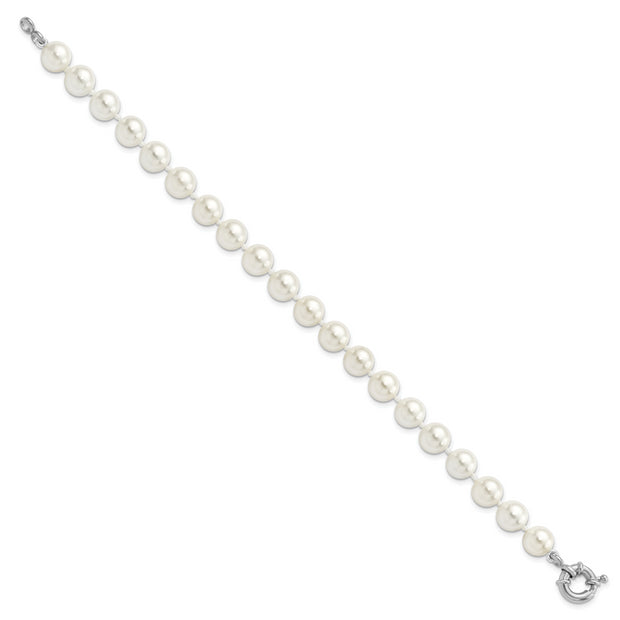 Sterling Silver Majestik Rh-pl 8-9mm White Imitation Shell Pearl Bracelet