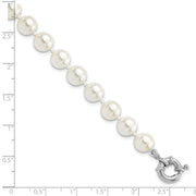 Sterling Silver Majestik Rh-pl 8-9mm White Imitation Shell Pearl Bracelet