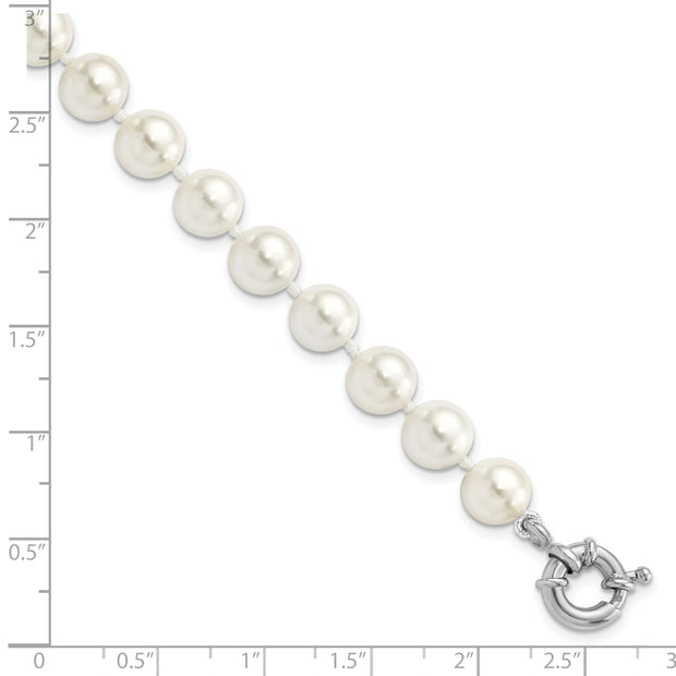 Sterling Silver Majestik Rh-pl 8-9mm White Imitation Shell Pearl Bracelet