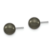 Sterling Silver Majestik Rh-pl 6-7mm Black Imit. Shell Pearl Stud Earrings