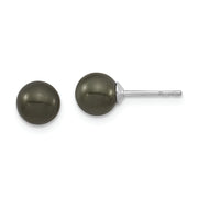 Sterling Silver Majestik Rh-pl 6-7mm Black Imit. Shell Pearl Stud Earrings