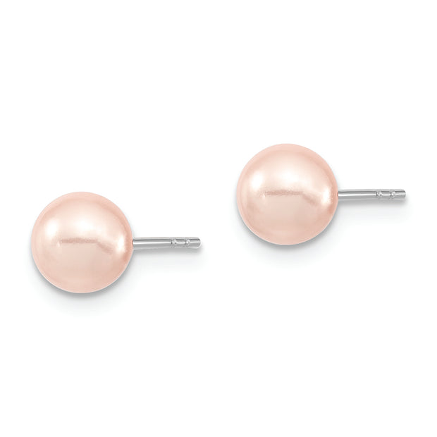 Sterling Silver Majestik Rh-pl 6-7mm Pink Imit. Shell Pearl Stud Earrings