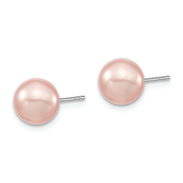 Sterling Silver Majestik Rh-pl 8-9mm Pink Imit. Shell Pearl Stud Earrings