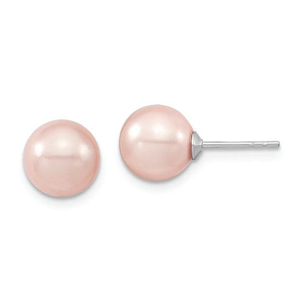 Sterling Silver Majestik Rh-pl 8-9mm Pink Imit. Shell Pearl Stud Earrings