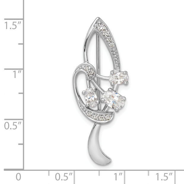 Sterling Silver Rhodium-plated CZ Leaf Pin