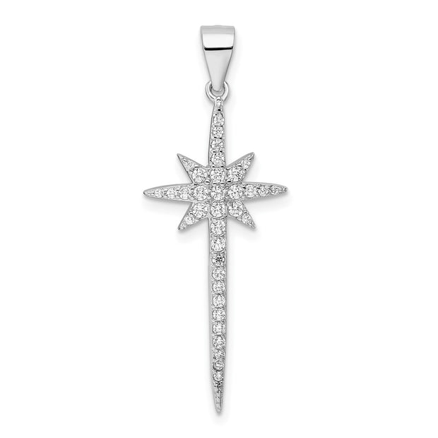 Sterling Silver Rhodium-plated CZ Star Pendant