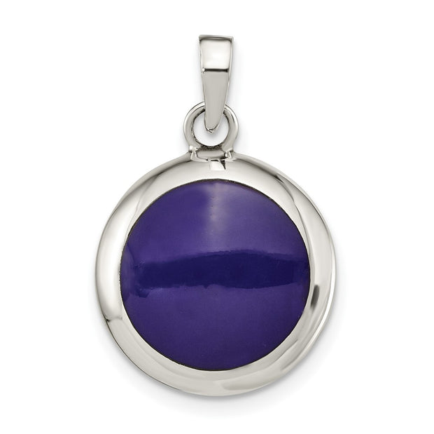 Sterling Silver Polished MOP & Synthetic Lapis Round Pendant