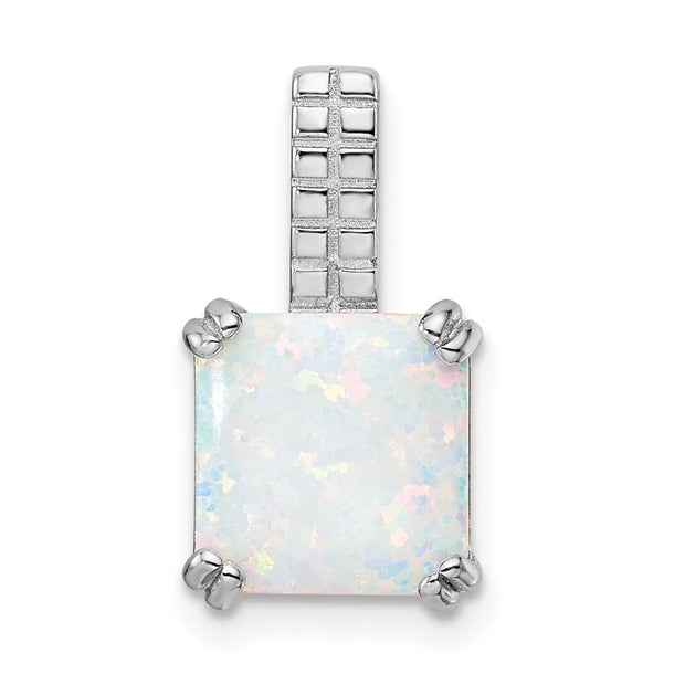 Sterling Silver Rhodium-plated Polished Square White Opal Pendant