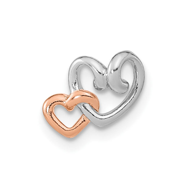 Sterling Silver RH-plated & Rose Gold-plated Double Heart Chain Slide