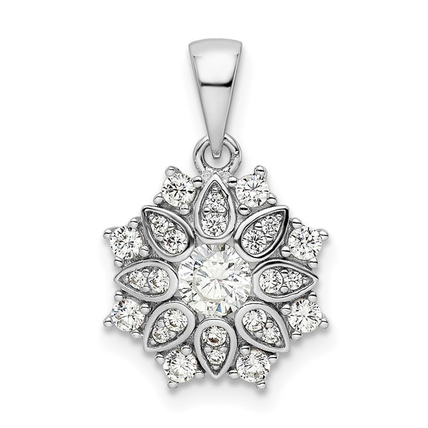 Sterling Silver Rhodium-plated CZ Flower Pendant