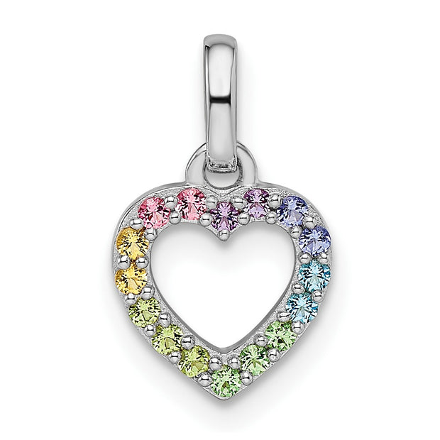 Sterling Silver Rhodium-plated Rainbow Nano Crystal Open Heart Pendant