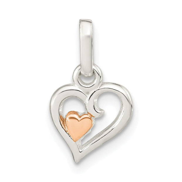 Sterling Silver & Rose-tone Polished Open Hearts Pendant