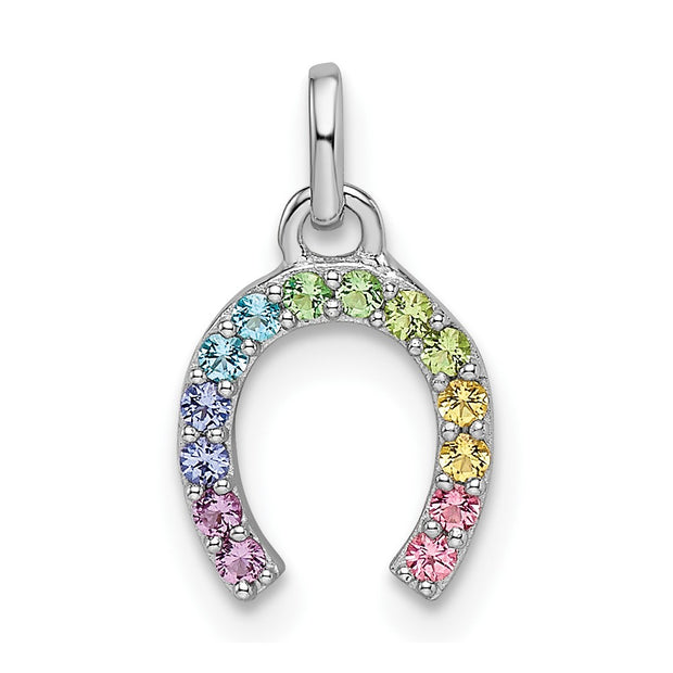 Sterling Silver Rhodium-plated Rainbow Nano Crystal Horseshoe Pendant