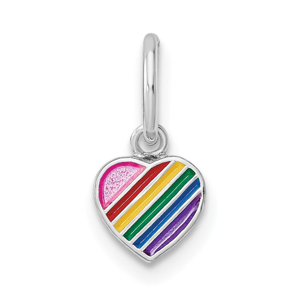Sterling Silver RH-pltd Polished Rainbow Enamel Heart Children's Pendant