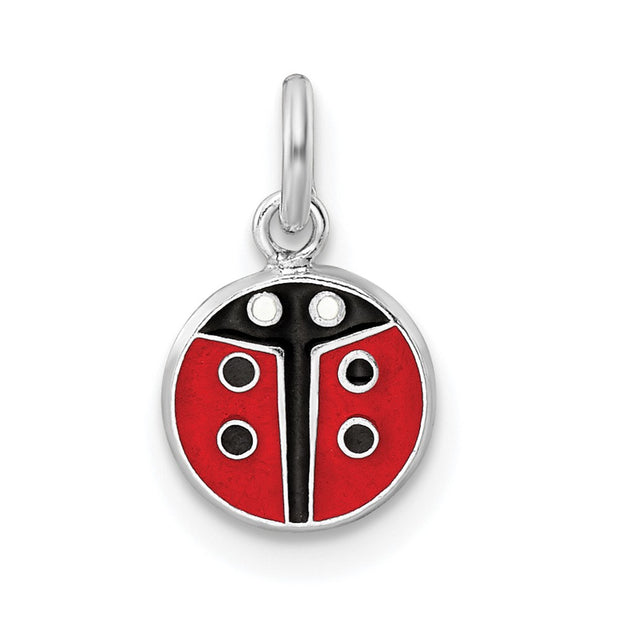 Sterling Silver RH-plated Red & Black Enamel Ladybug Children's Pendant