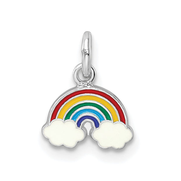 Sterling Silver RH-plated Polished & Enameled Rainbow Children's Pendant