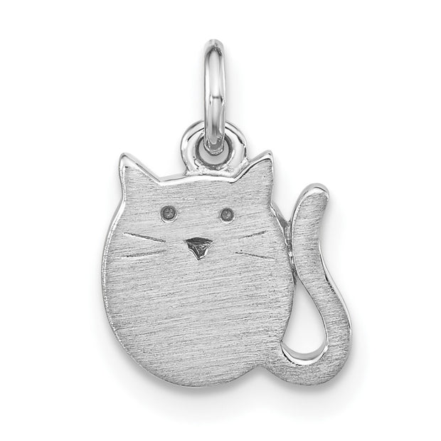 Sterling Silver Rhodium-plated Polished & Brushed Cat Children's Pendant