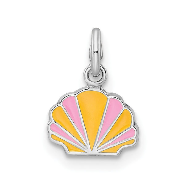 Sterling Silver RH-plated Pink & Orange Enameled Shell Children's Pendant