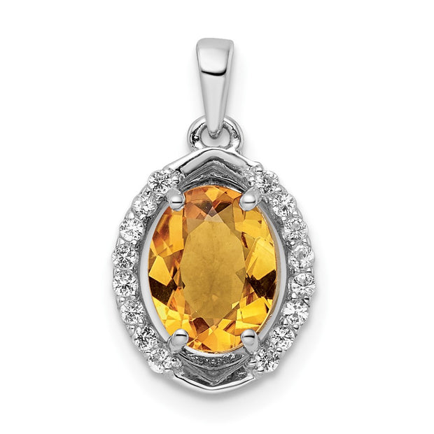 Sterling Silver RH-plated Oval 1.86t.w. Citrine/White Topaz Pendant