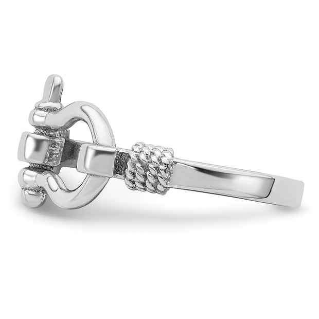 Sterling Silver Rhodium-plated Polished Shackle w/Rope Trim Ring