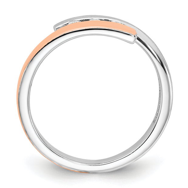 Sterling Silver RH-plated & Rose Gold-plated Diamond Bypass Ring