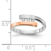 Sterling Silver RH-plated & Rose Gold-plated Diamond Bypass Ring