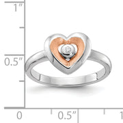 Sterling Silver RH-plated Rose Gold-plated Polished Satin Diamond Heart Rin