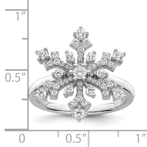 Sterling Silver Rhodium-plated CZ Snowflake Ring