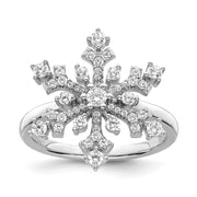 Sterling Silver Rhodium-plated CZ Snowflake Ring