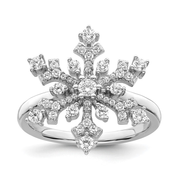 Sterling Silver Rhodium-plated CZ Snowflake Ring