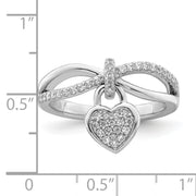 Sterling Silver Rhodium-plated CZ Heart Dangle Ring