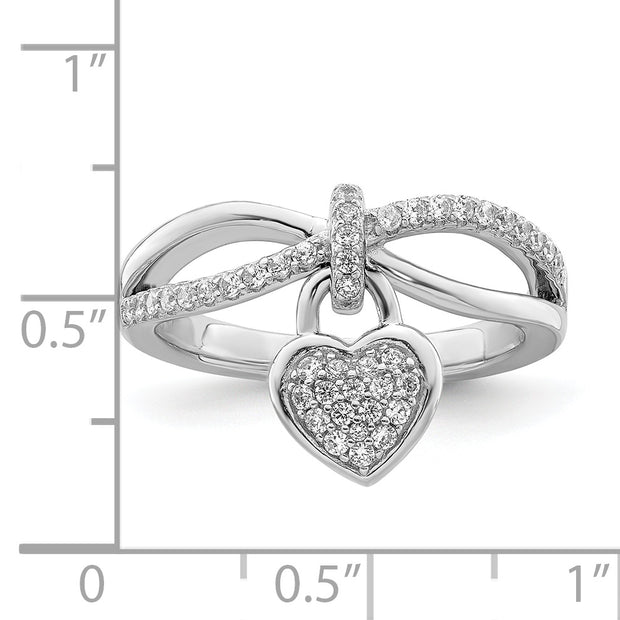 Sterling Silver Rhodium-plated CZ Heart Dangle Ring