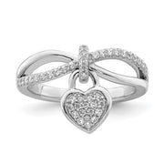 Sterling Silver Rhodium-plated CZ Heart Dangle Ring